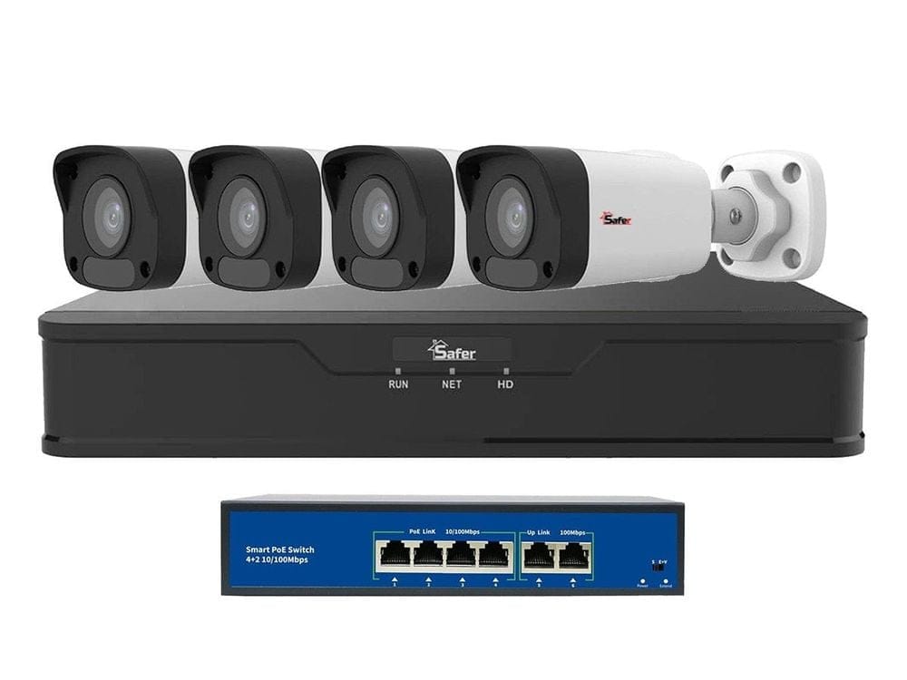 Kit supraveghere video IP exterior, 4 camere 2 MP, Safer