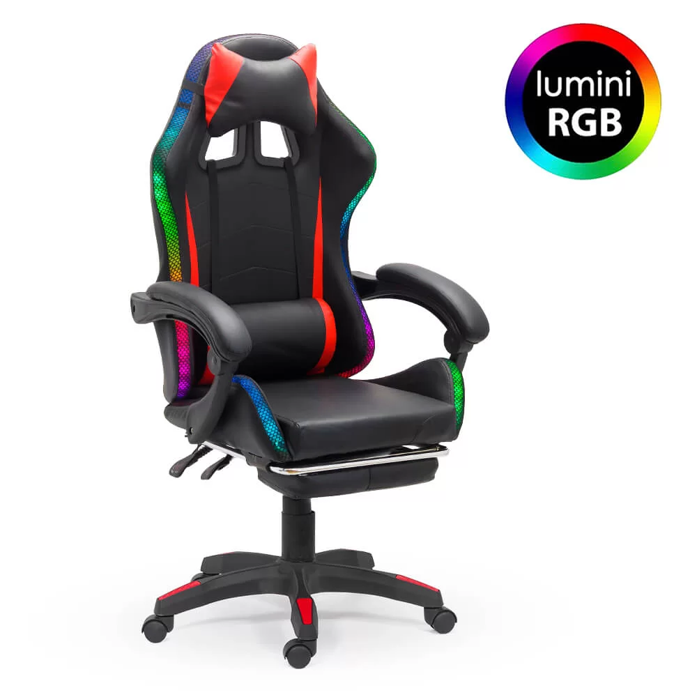 Scaun de Gaming cu suport de picioare si LED RGB OFF 303