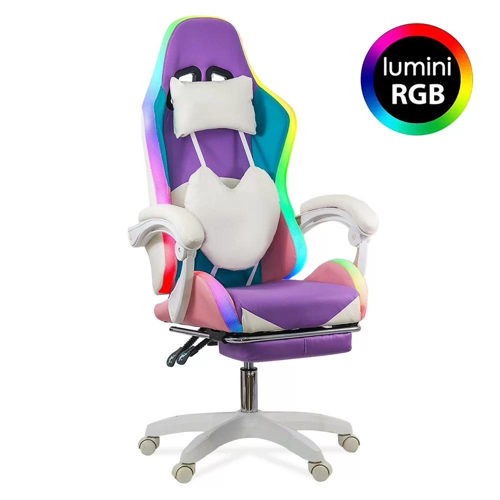 Scaun gaming OFF 298 mov și roz, LED RGB