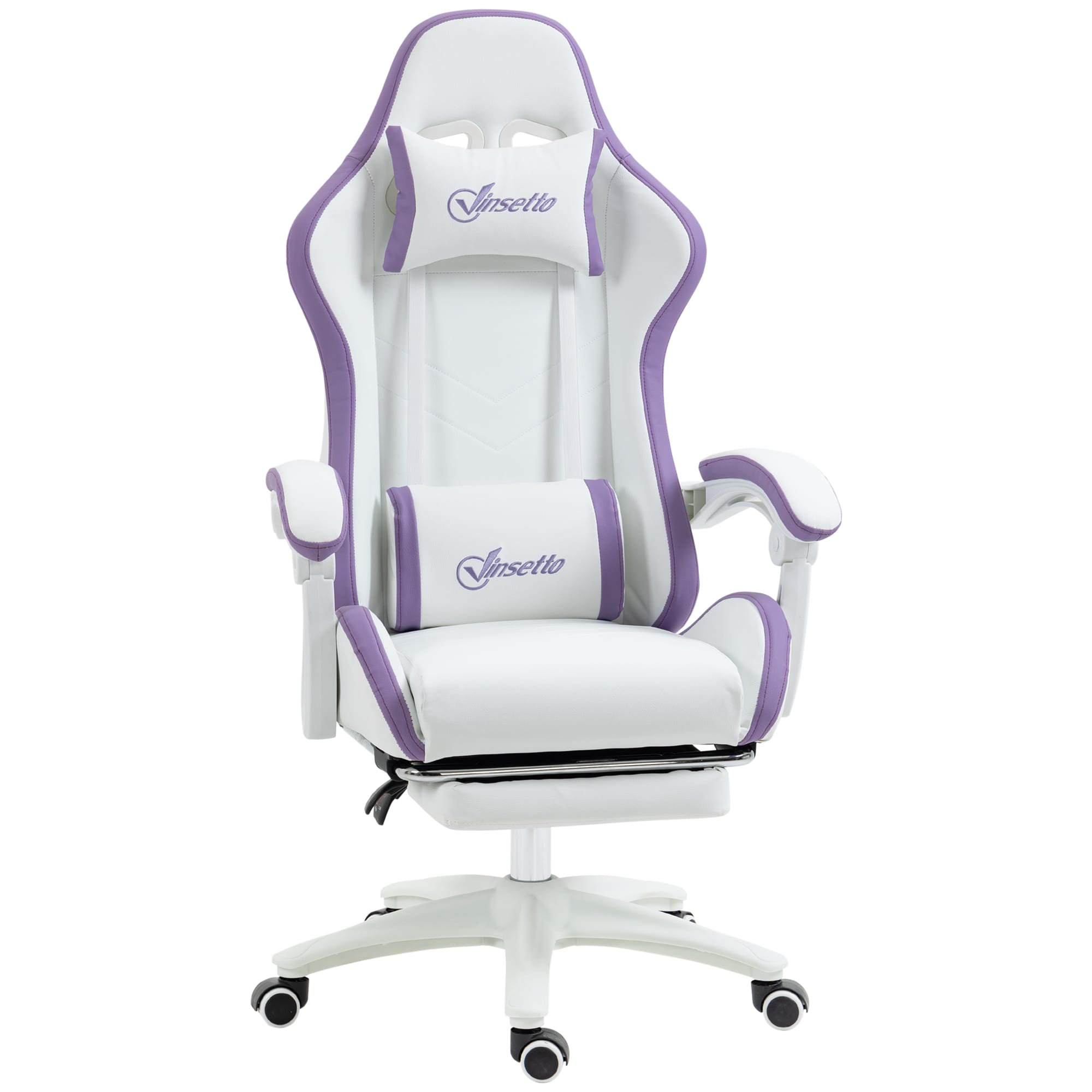 Scaun Gaming Vinsetto Reglabil pe Înălțime cu Tetieră, Alb și Mov